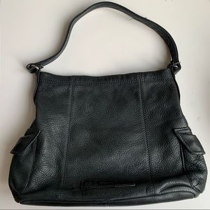 Vintage Fossil pebbled black leather satchel shoulder bag